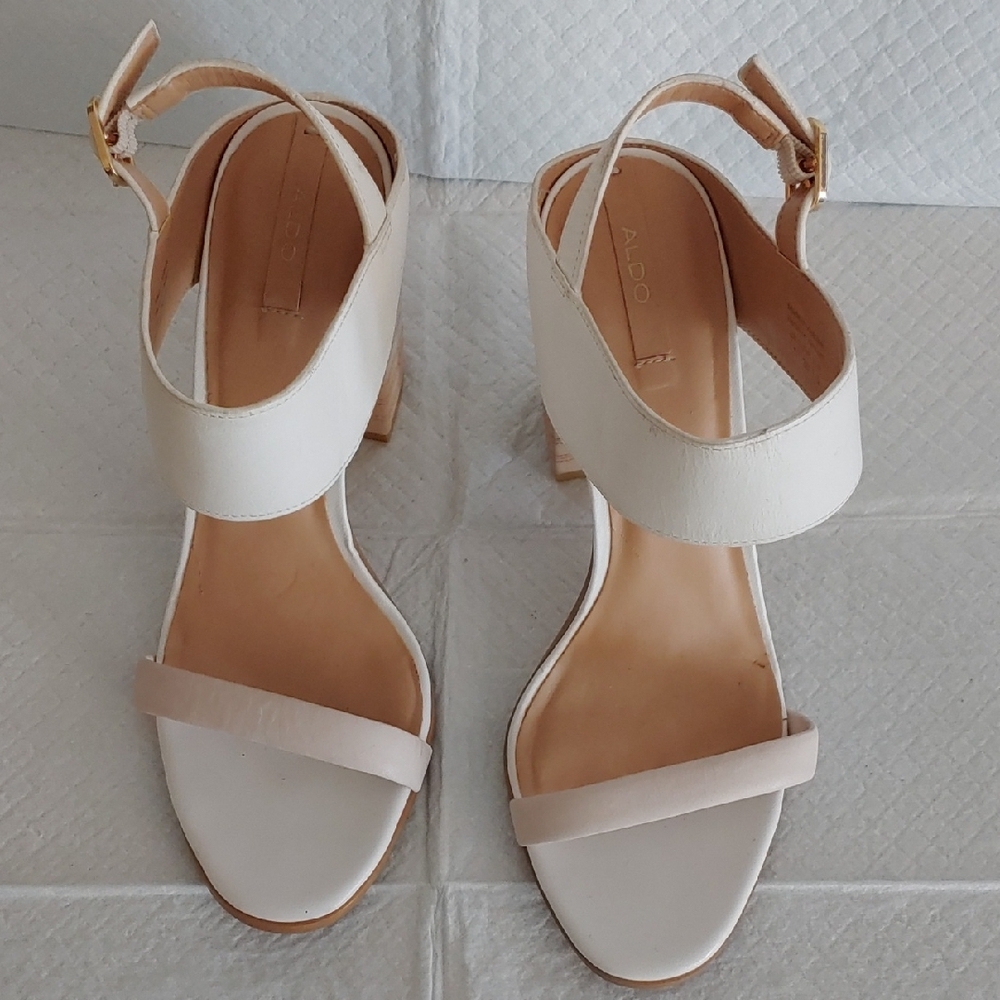 Aldo White and Cream Heels with Block Heel